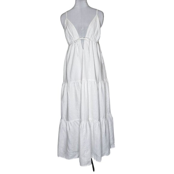 Reformation Dresses & Skirts - Reformation XL Odella Dress White Linen Tiered Plunge Western Cottage Festival